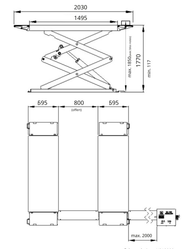 Pont élévateur à double ciseaux- Hauteur 1m85 -  3000kg -  400V - VL7230A – Image 8