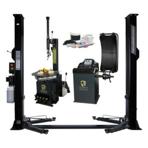 Pack Garage Atelier : Démonte-pneus 24″ + Equilibreuse automatique 24″ + Pont élévateur 2 colonnes