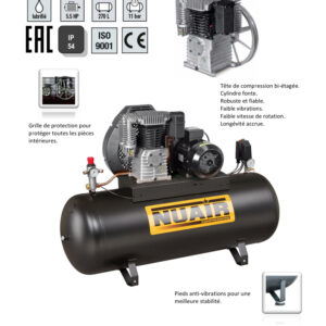 Compresseur à piston NUAIR - 5,5 CV - 270 L - 400 V – Image 2