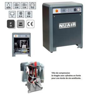 Compresseur Insonorisé NUAIR  à marche lente + Cuve 500L + Sécheur – Image 2