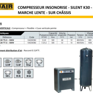 Compresseur Insonorisé NUAIR  à marche lente + Cuve 500L + Sécheur – Image 7