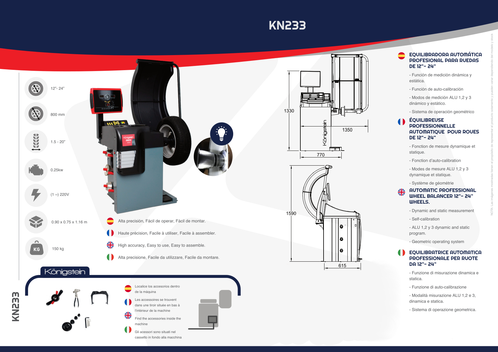 ÉQUILIBREUSE PROFESSIONNELLE AUTOMATIQUE POUR ROUES DE 12”- 24”- Königstein KN233 – Image 9