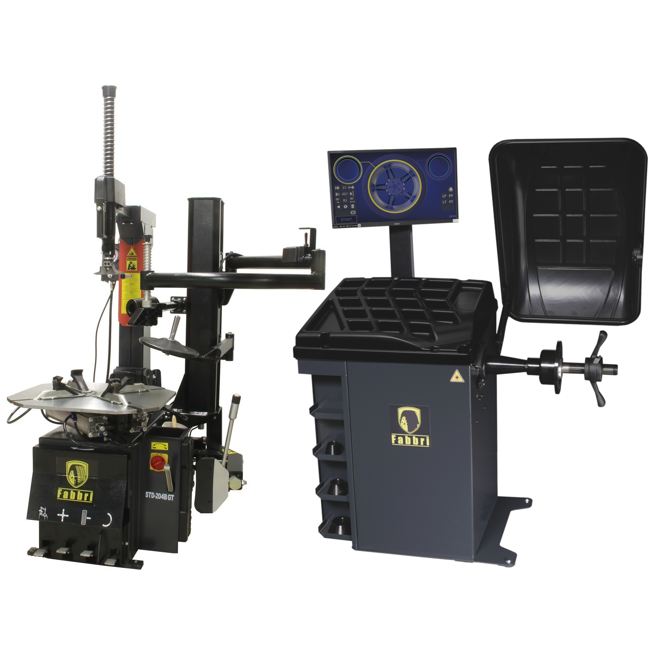 Pack Performance Max: Démonte-Pneu 28″ Double vitesse 400V + Équilibreuse sonar 3D premium 10″ / 30″ avec Laser