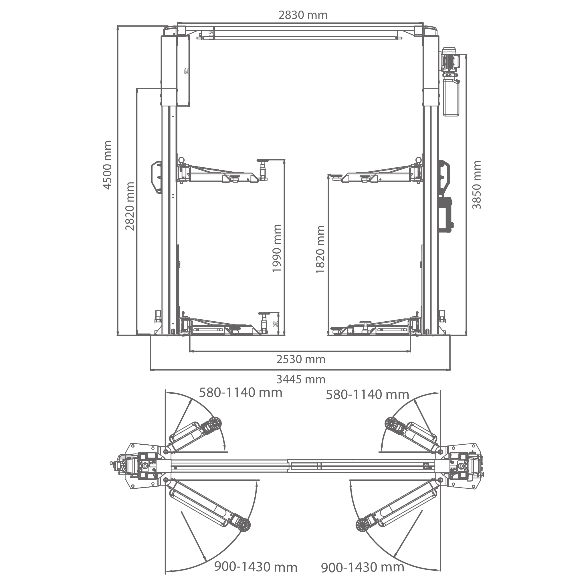 PONT ÉLÉVATEUR 2 COLONNES SANS EMBASE- AUTOMATIQUE AVEC TRAVERSE SUPÉRIEURE 4.5T - Königstein KN3245PSXPRO – Image 3