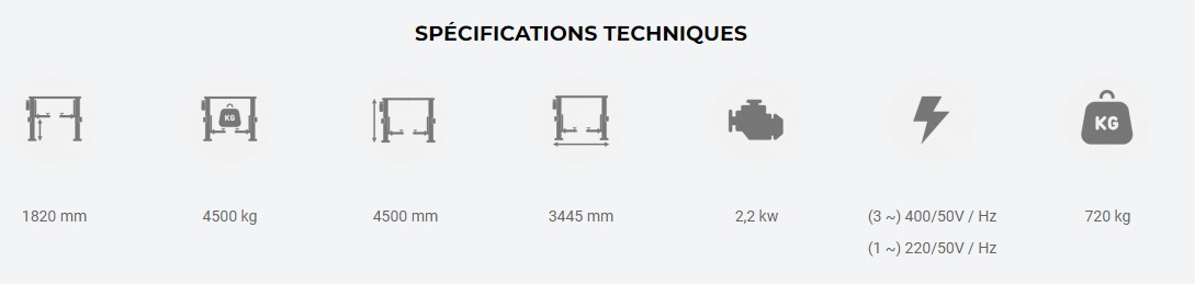 PONT ÉLÉVATEUR 2 COLONNES SANS EMBASE- AUTOMATIQUE AVEC TRAVERSE SUPÉRIEURE 4.5T - Königstein KN3245PSXPRO – Image 2
