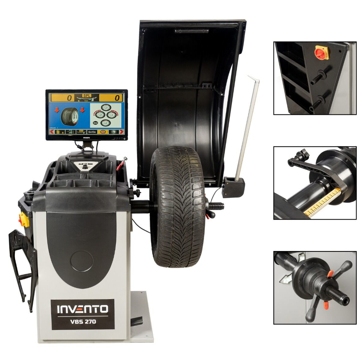 Équilibreuse de roues automatique 28" INVENTO VBS 270 - Laser, LED, frein, écran LCD