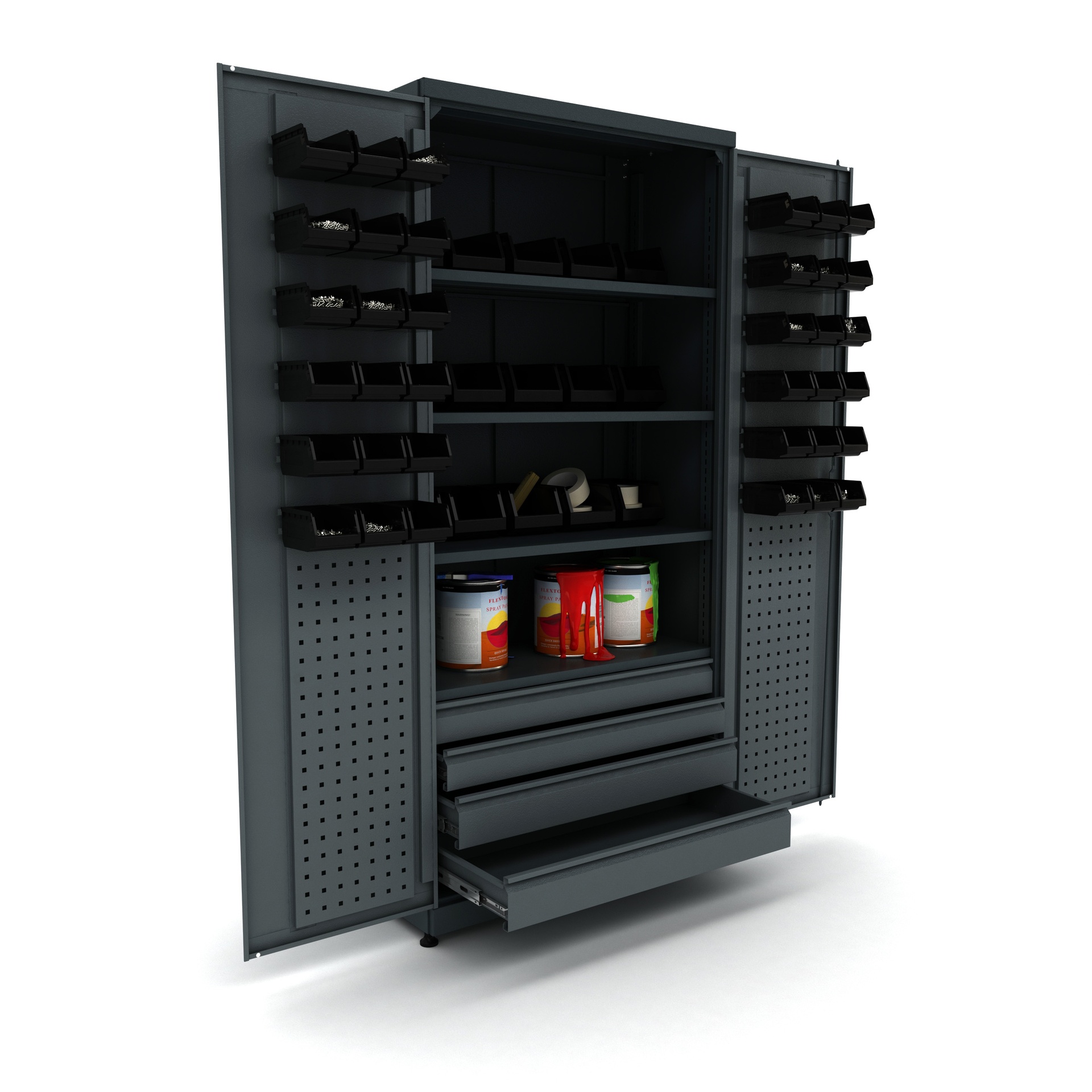 Armoire à outils métallique 2 portes 4 tiroirs incluant 51 bacs