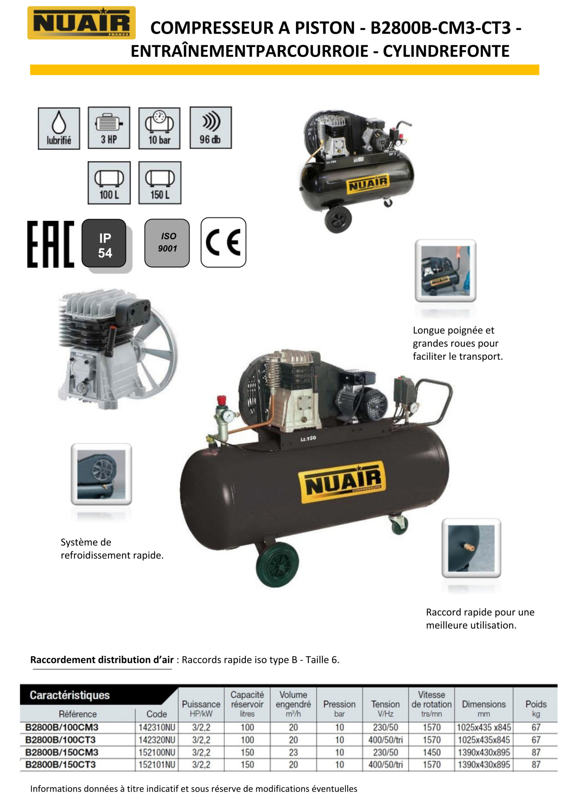 Compresseur à piston 3 CV - 100 litres - 230 V - B2800B/100CM3 – Image 3