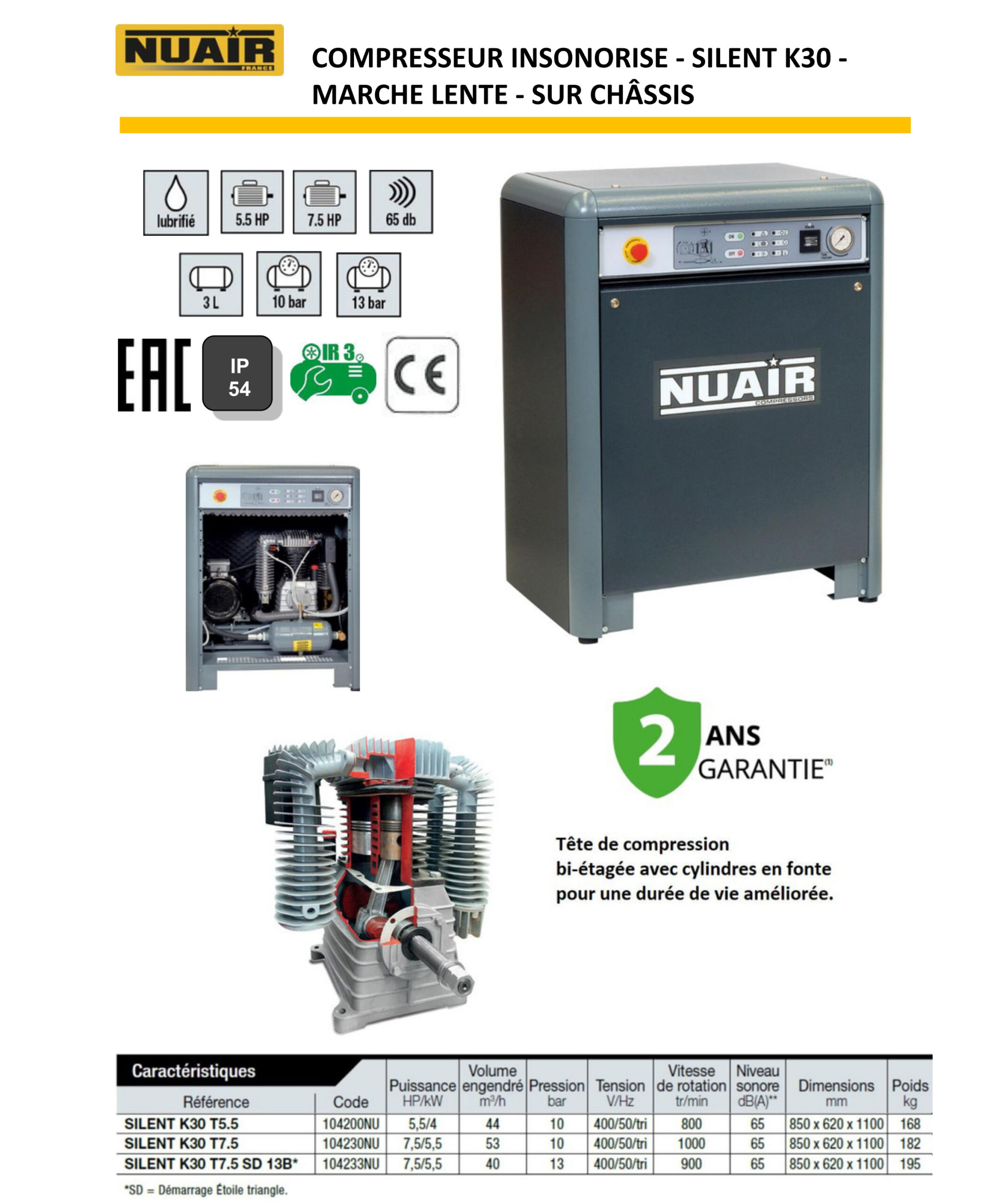 Compresseur à piston insonorisé 7,5 CV + réservoir 500 L + sécheur - SILENT K30/7.5T/500VG/ES – Image 4