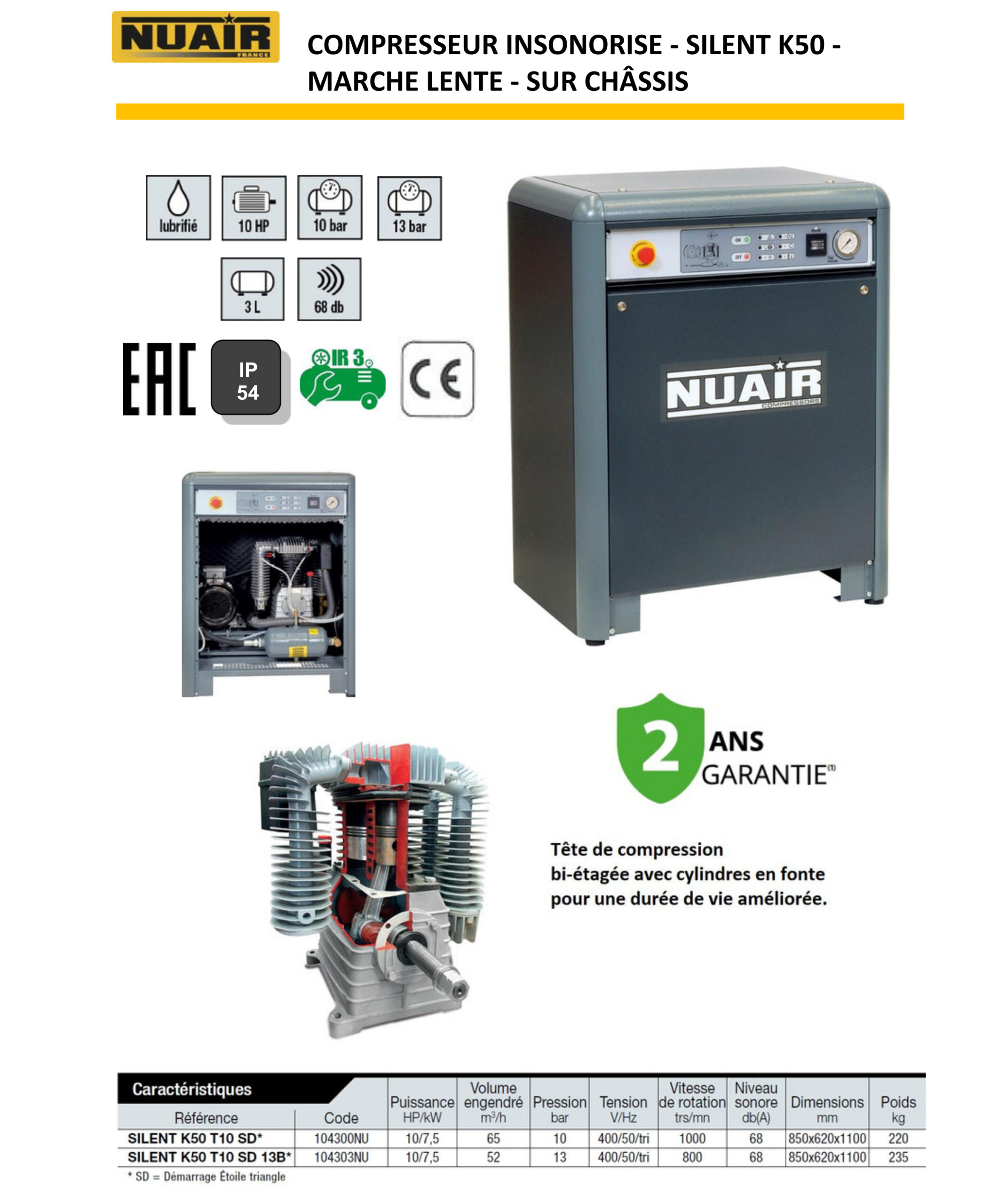 Compresseur insonorisé à piston 10 CV + réservoir 500 L + sécheur - SILENT K50/10SD/500VG/ES – Image 7