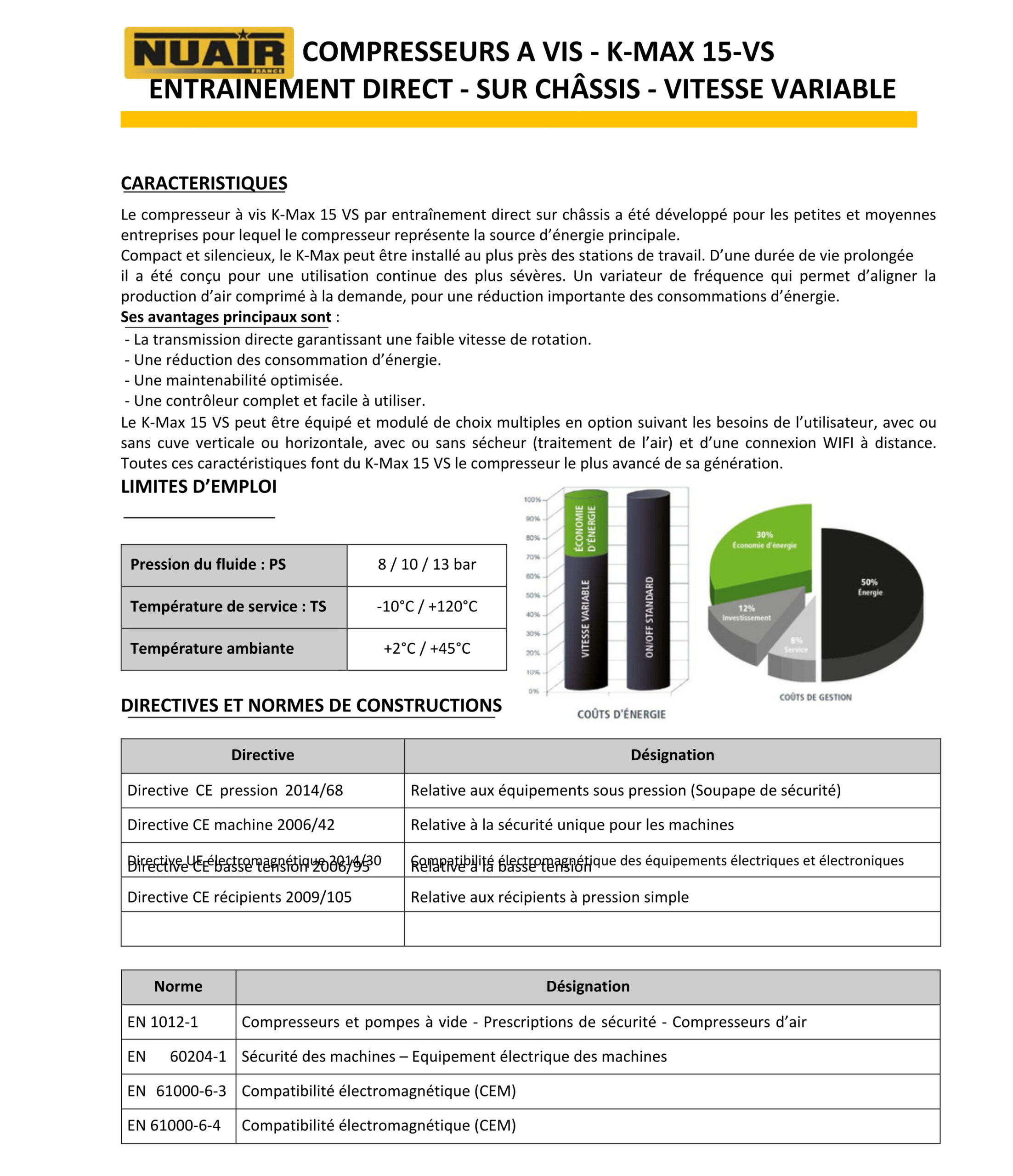 Compresseur à vis vitesse variable - 15 kW - 10bar + cuve 500L + sécheur - K-MAX 15/10/VS/500VG/ES – Image 9