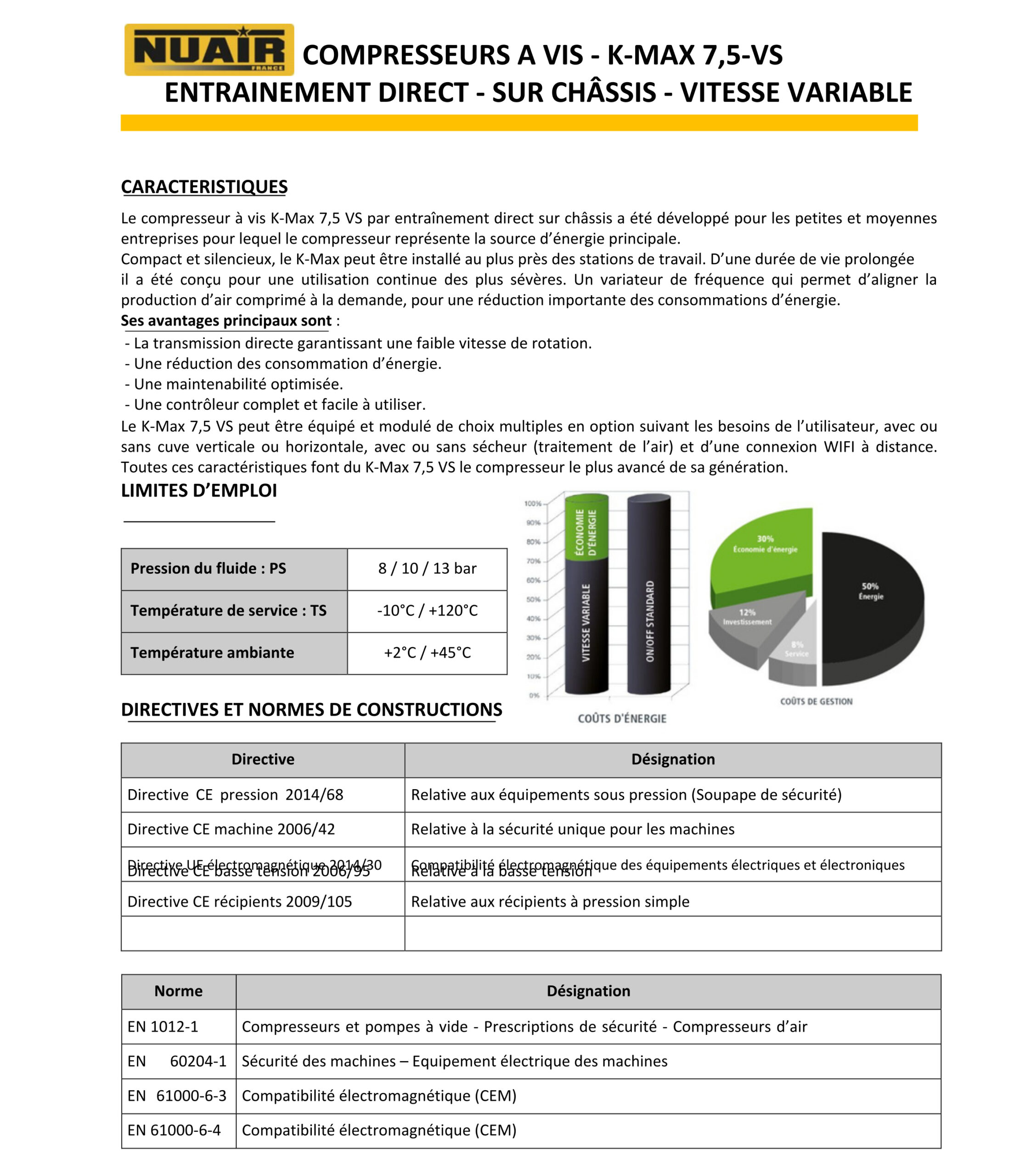 Compresseur à vis - vitesse variable - 7,5 kW- 10 bar + cuve 500L + sécheur - K-MAX 7.5/10/VS/500VG/ES – Image 10