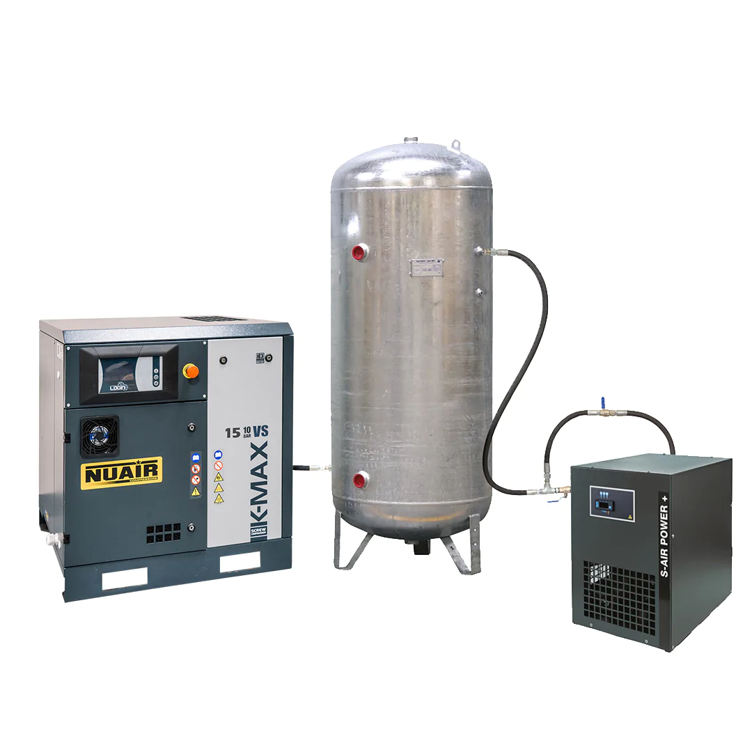 Compresseur à vis vitesse variable - 15 kW - 10bar + cuve 500L + sécheur - K-MAX 15/10/VS/500VG/ES