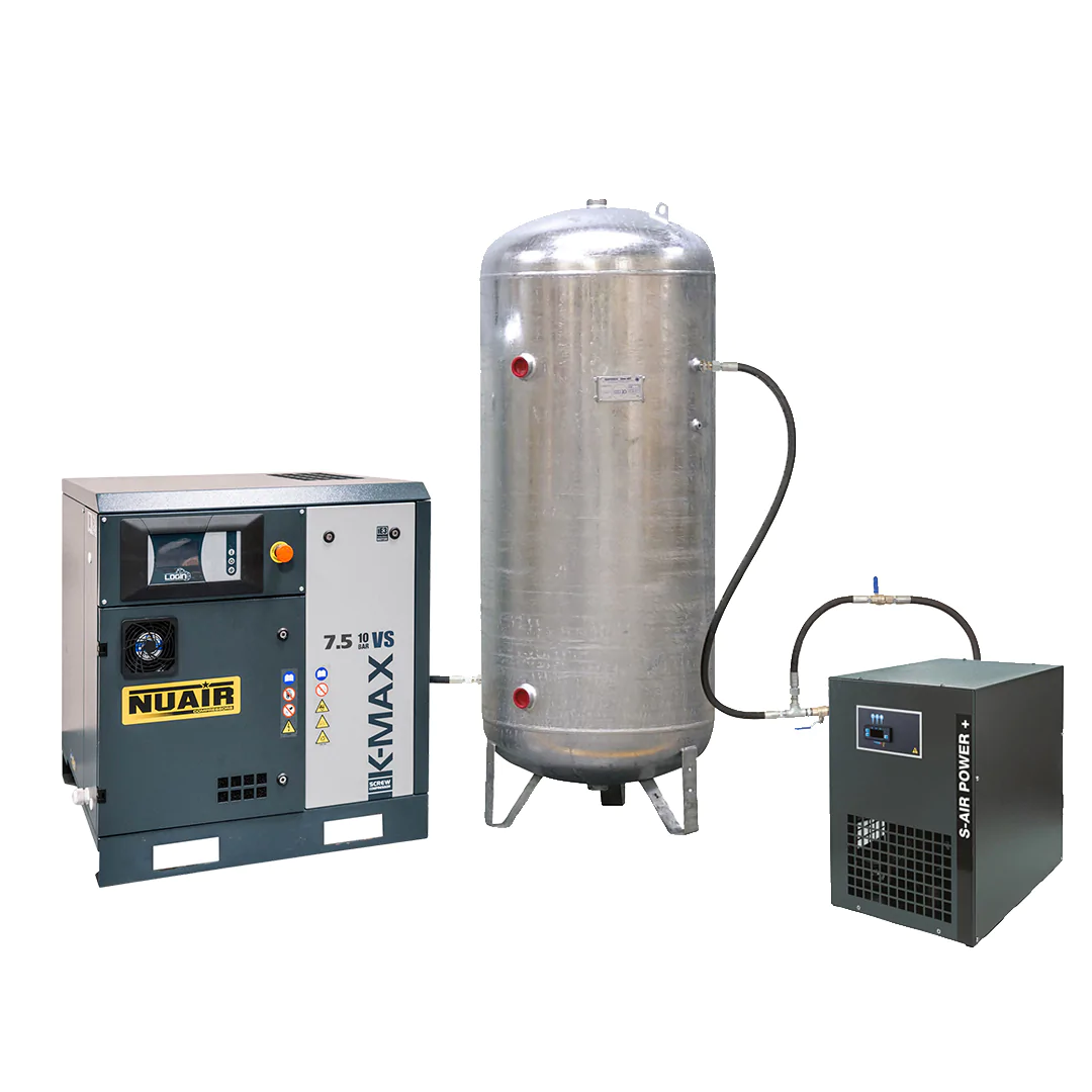 Compresseur à vis - vitesse variable - 7,5 kW- 10 bar + cuve 500L + sécheur - K-MAX 7.5/10/VS/500VG/ES